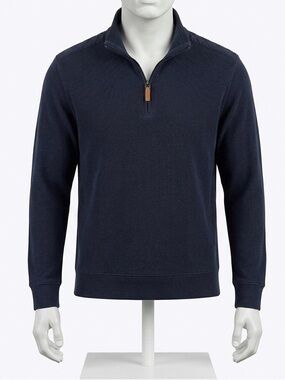 Nordstrom Belika Men's Dark Navy Zip Mock Neck Sweater Large Classic Prep